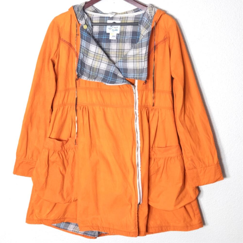 Rebe Hooded Utility Jacket Women's Orange Plaid Size Large Outdoor Gorpcore